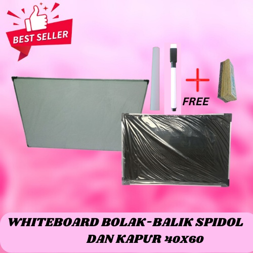 

PAPAN TULIS / WHITE BOARD DUA SISI SPIDOL DAN KAPUR 40 X 60 cm FREE SPIDOL, PENGHAPUS DAN KAPUR