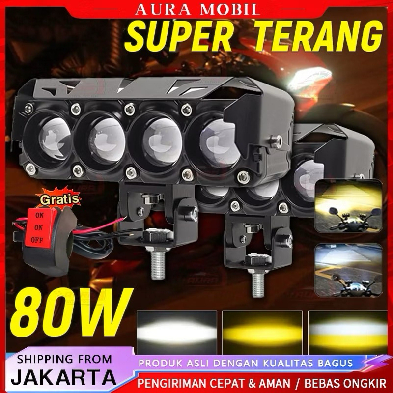 (FREE SAKLAR) 12V / 24V Lampu Sorot Tembak Mobil Lampu LED Tembak Sorot D3 SQL Lampu Tembak Sorot