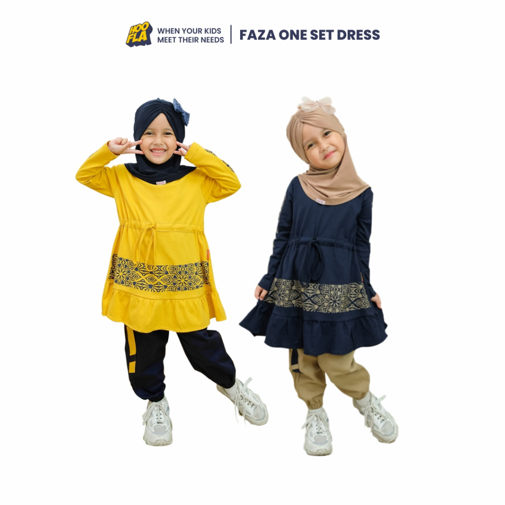 Hoofla Kids FAZA Setelan Dress Anak Perempuan Muslim 3-12 Tahun