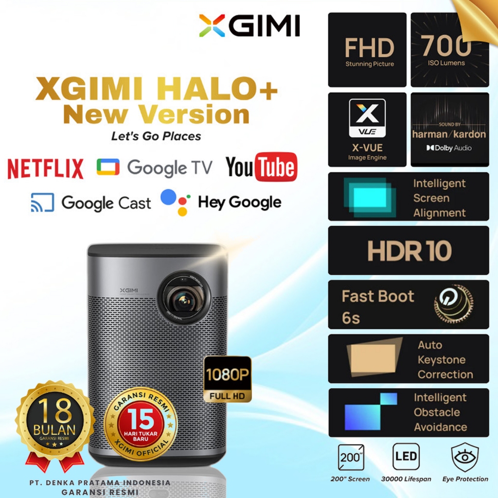 Xgimi Halo+ 900 Lumens Halo Plus Full HD DLP Portable Projector - Halo+ GTV Ver
