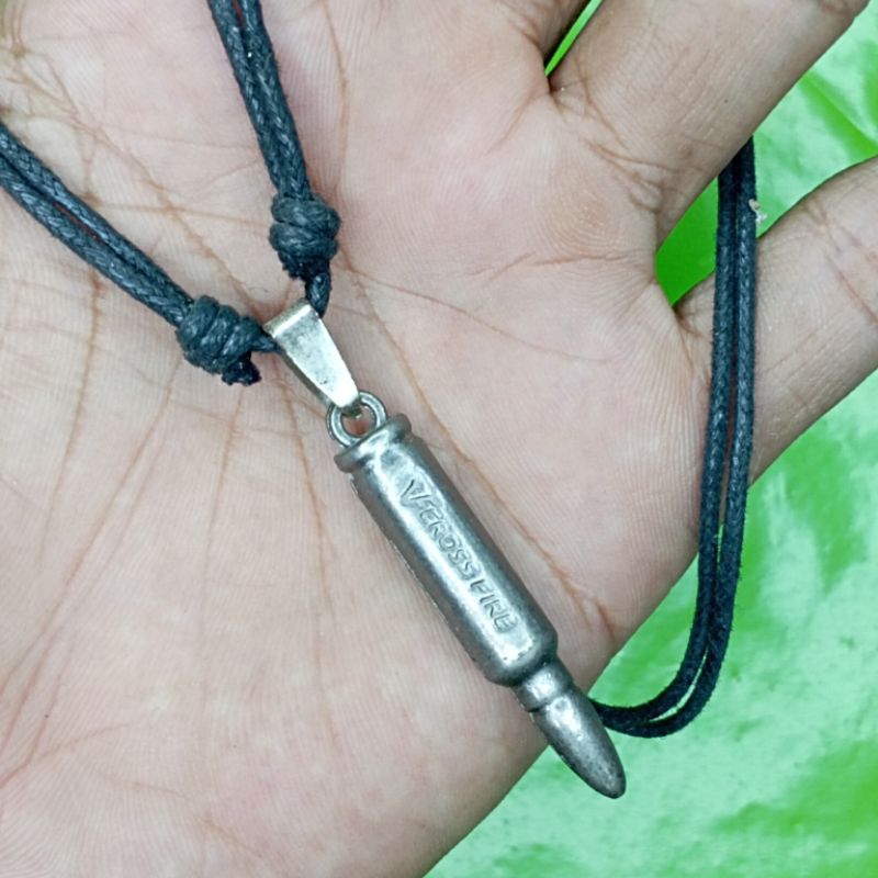 Kalung Bandul Liontin Selongsong Peluru Silver Titanium
