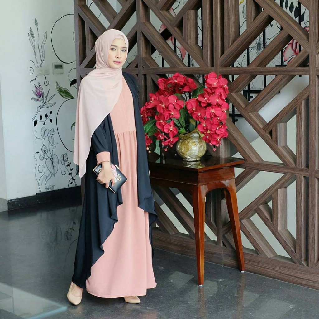 Baju Gamis Remaja Polos - Gamis Abaya Kombinasi 2 Warna Terbaru