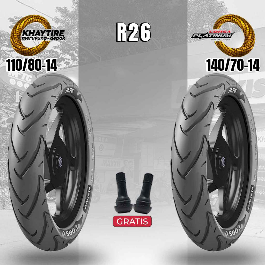 Paket Ban Motor YAMAHA AEROX CORSA R26 PLATINUM 110/80-14 + 140/70-14 Tubeless