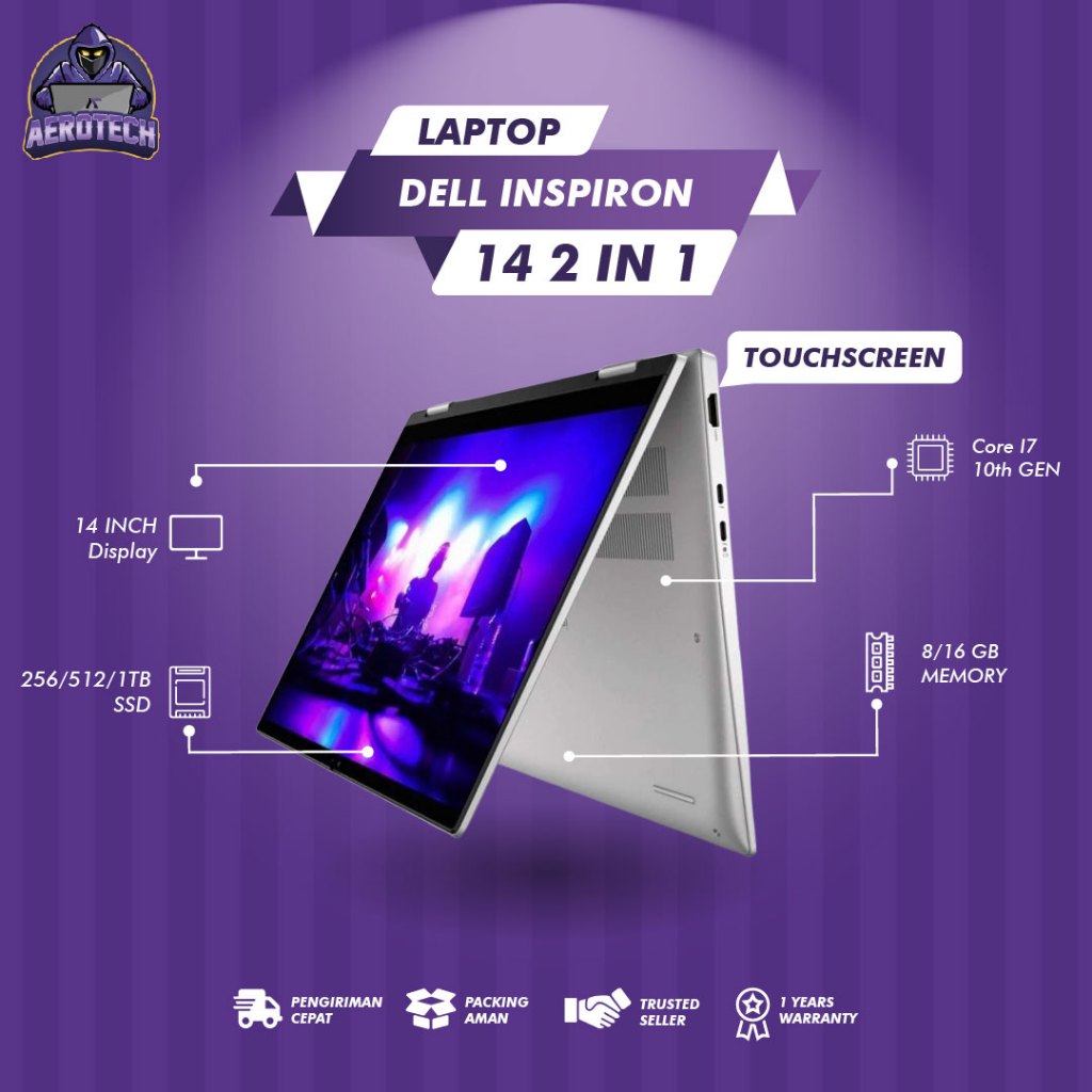 LAPTOP DELL INSPIRON CORE I7 GEN 10 14 INCH 2 IN 1 DOUBLE VGA TOUCHSCREEN 360 DERAJAT