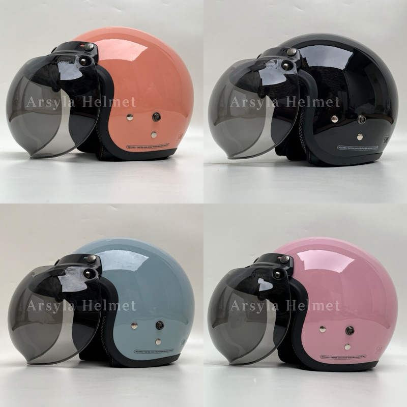 Helm Bogo Dewasa Kaca Cembung Hitam Full Leher SNI Helm Bogo Pria Wanita