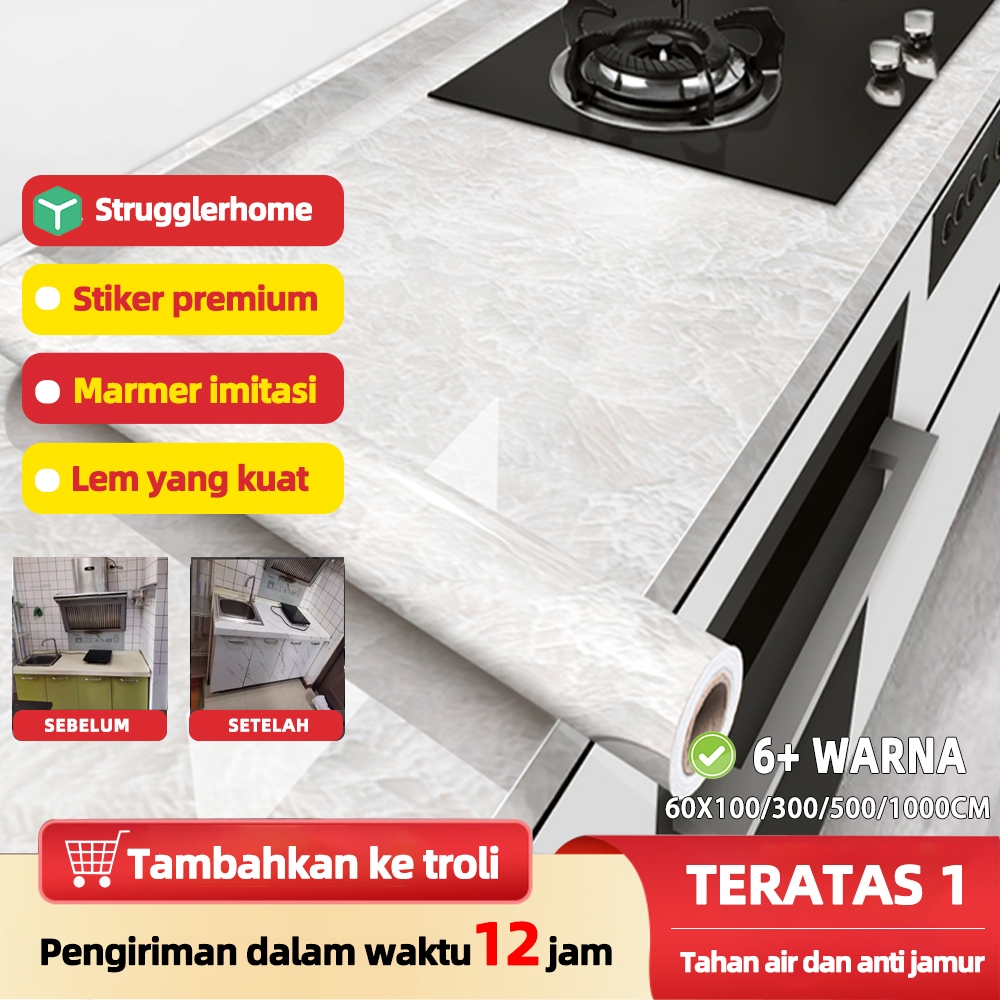【strugglerhome】stiker dinding dapur wallpaper dapur glossy wallpaper dapur marmer wallpaper dinding 