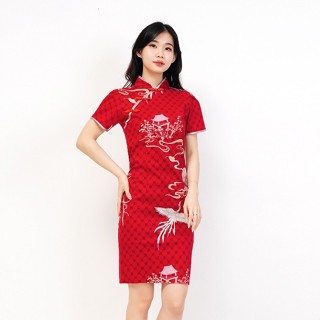 Dress Chongsam Gaung Imblek Cina Seragam Keluarga Pesta Kondangan Set Baju Dreass Qipao Tanggung Wan