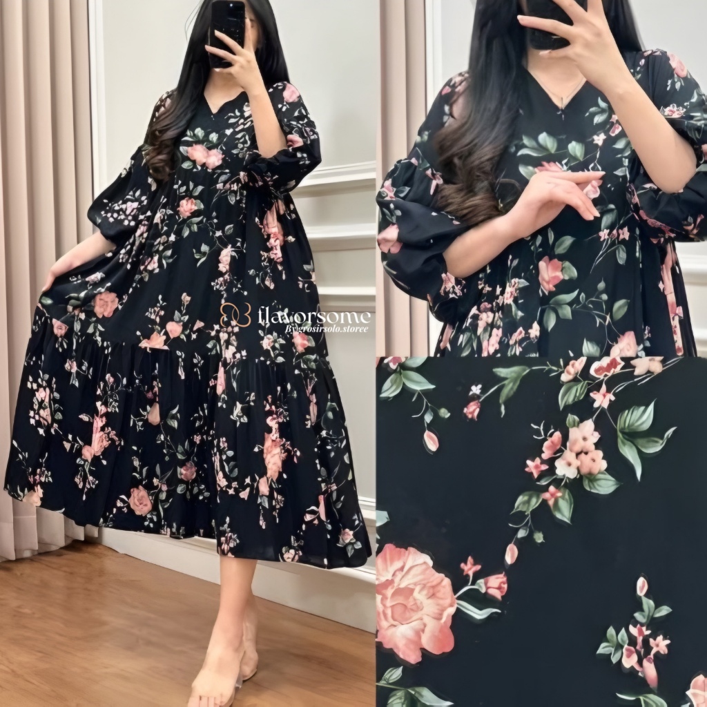 NAGITA DRESS RAYON/NAGITA DRESS HAWET RAYON PREMIUM/DRESS LENGAN BALON