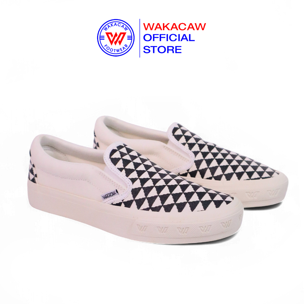 WAKACAW - Triangle Black White Series Sepatu Wakacaw Sepatu Slip On Selop Casual Vulcanised Skate Bo