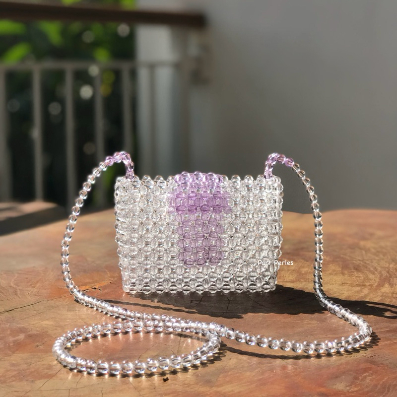 Beaded Bag Transparent Purple Tas Manik Mote Bening Ungu Transparan