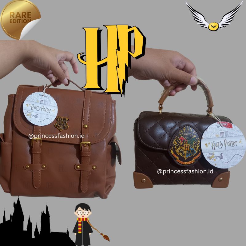 Ready Stock Tas Harry Potter x Miniso Backpack Ransel Slingbag Hogwarts Monogram Monocrom / Makeup p
