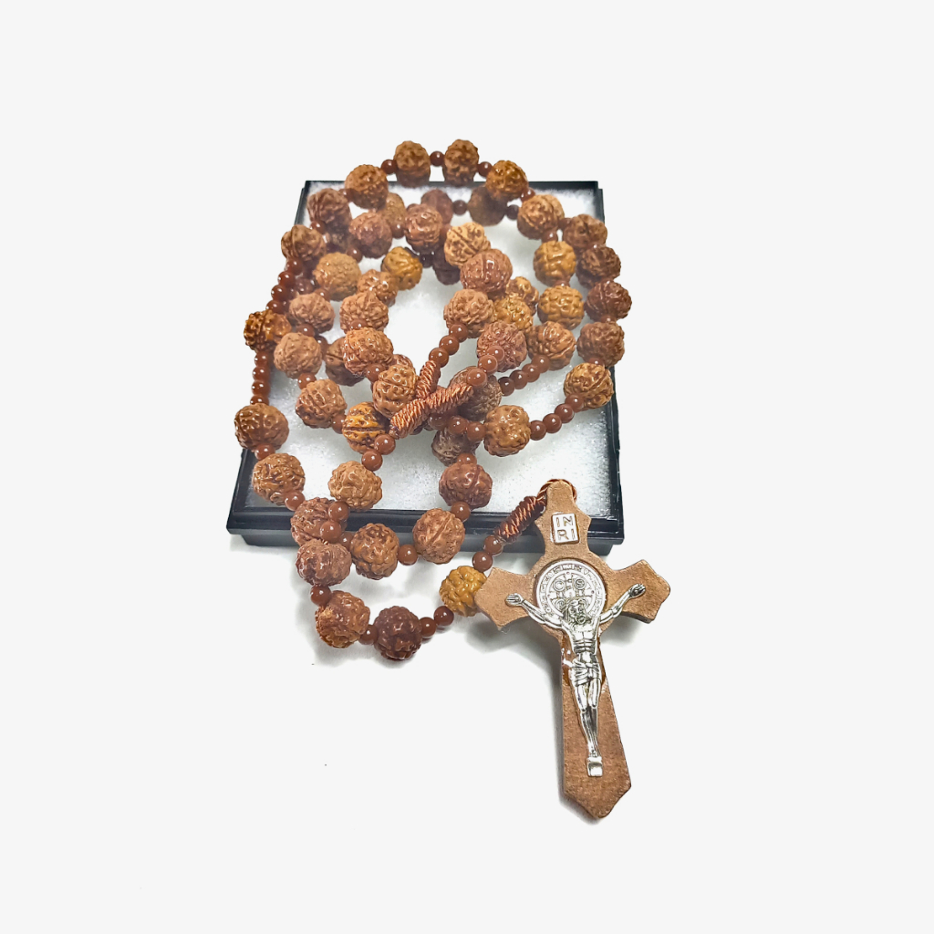 (EKSKLUSIF) Rosario Bulir Biji Jenitri ORIGINAL/ Rudraksa/Kalung Rosario Katolik Asli