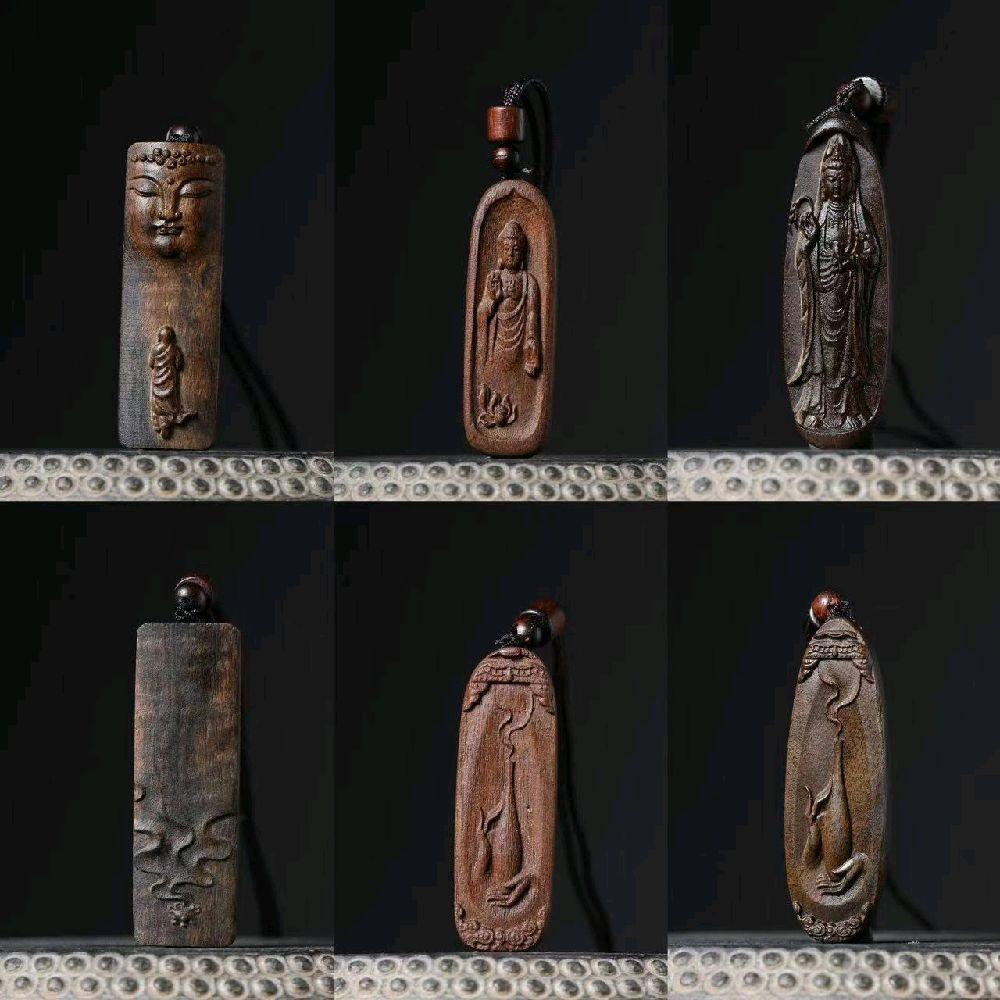 Kalung Kayu Ukir Buddha & Guan Yin / Guanyin Bodhisattva Wooden Double Sided Buddha Brand Men Women 