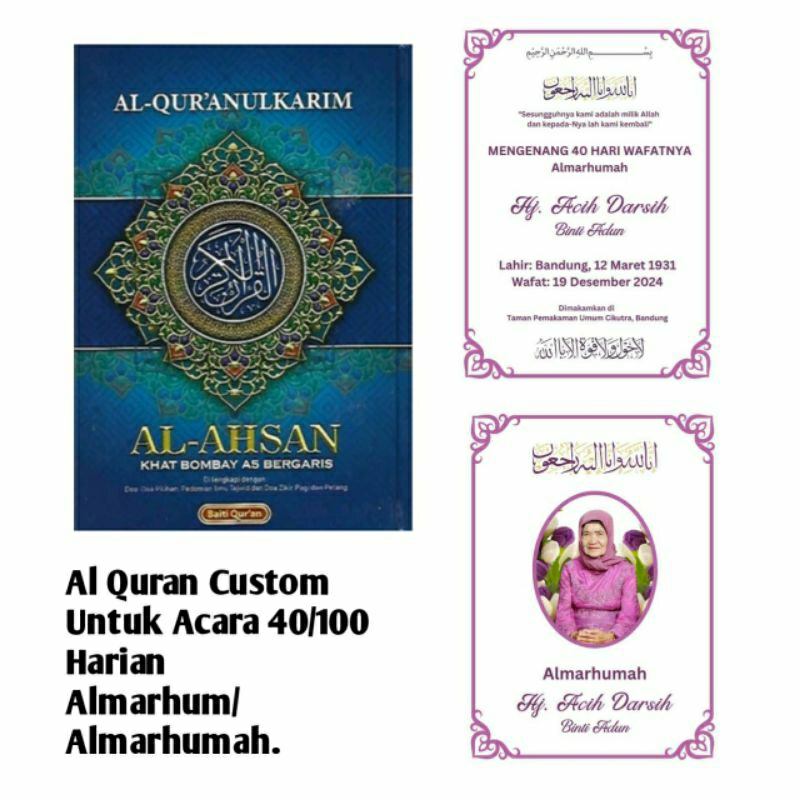Al Quran Custom Untuk Acara 40/100 Harian Almarhum/Almarhumah. Wakaf