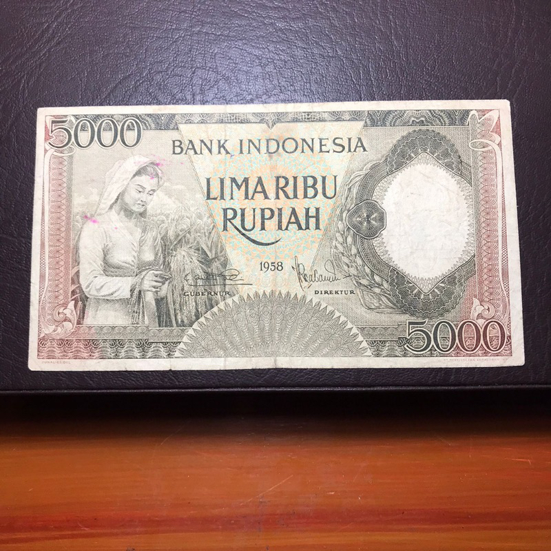 Uang Kuno Indonesia Asli Seri Pekerja 5000 Rupiah Tahun 1958 No. Seri ZBS01795