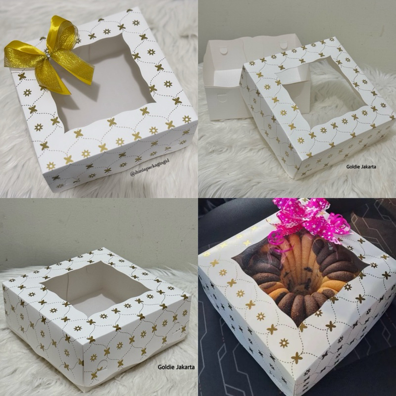 

Kotak Kue Putih Mewah motif MONOGRAM Gold size 22x22x10 / 25x25x10