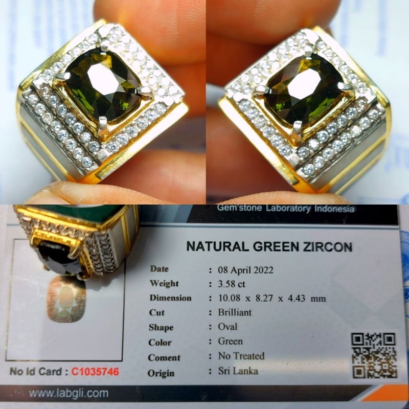 Natural batu permata green zircon ring silver
