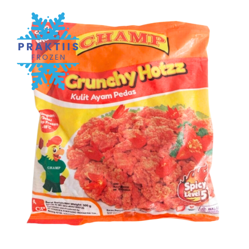 

CHAMP CRUNCHY HOTZZ 300GR LV 5 / KULIT AYAM PEDAS OLAHAN