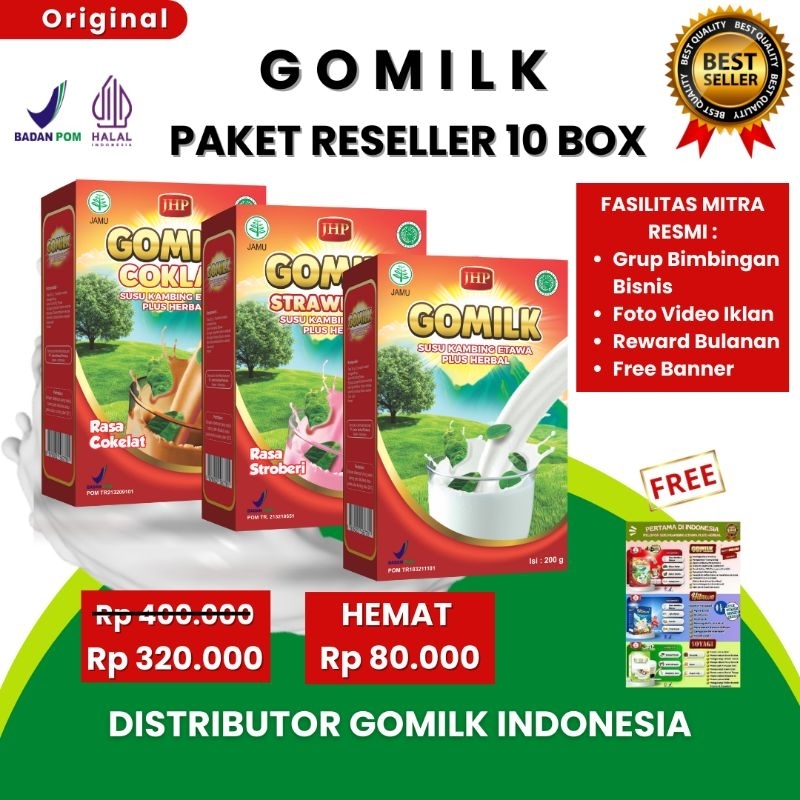 

[BISA COD + GARANSI] [GRATIS BANNER] [PAKET RESELLER 10 BOX] GOMILK SUSU ETAWA HERBAL