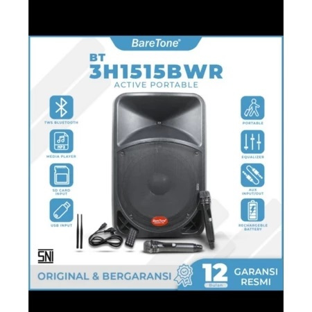 Speaker portable bluetooth baretone BT3H1515BWR 15BWR 15 BWR 15inch garansi original