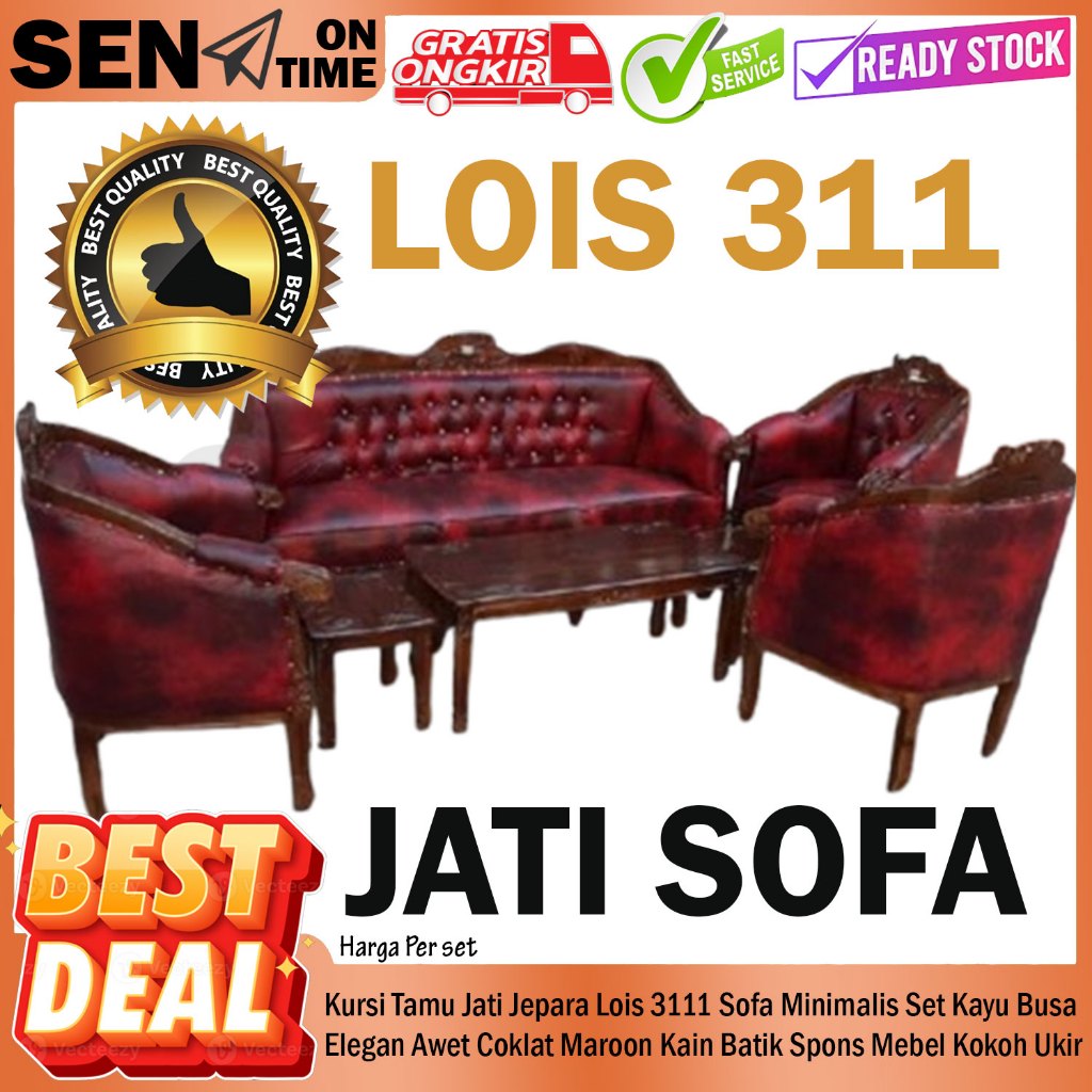 [Instant]  Kursi Tamu Sofa Jati Jepara Lois 3111 Minimalis Set Santai Elegan Klasik Kayu Jatii Nyama