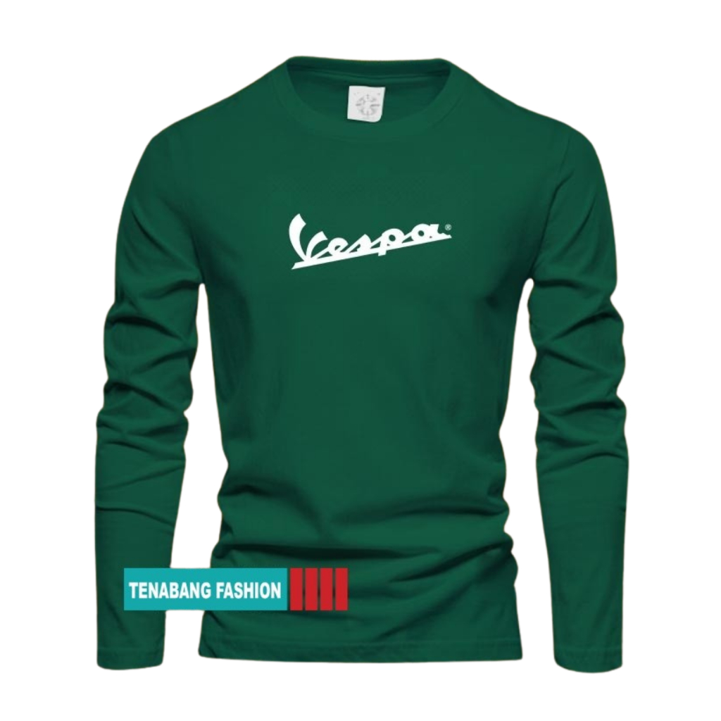 Baju Kaos T-Shirt Pria & Wanita Lengan Panjang / Baju Kaos Vespa Text Putih / Baju Kaos Distro Cotto