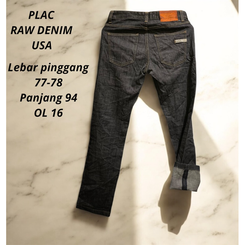 ORIGINAL RAW DENIM PLAC CELANA JEANS SELVEDGE HITAM U*A SLIMFIT SIZE 29