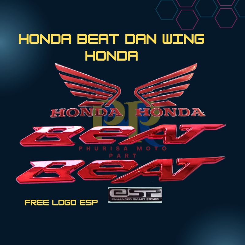 EMBLEM HONDA BEAT DELUXE TIMBUL 3D VARIASI WARNA MERAH / LOGO TIMBUL BEAT DELUXE MERAH