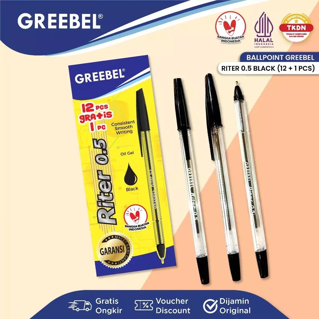 

GREEBEL Pulpen Ballpen / Riter 0.5 Tinta Hitam / Ballpoint Bolpen Bolpoin Pena Gel / pcs