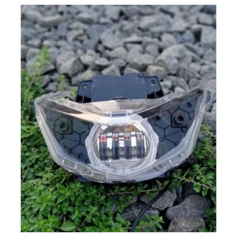 Satu Paket Reflektor Lampu Depan Plus Biled Lensa 4 Mata PNP Beat Deluxe 2020-2023 Beat Street 2020-