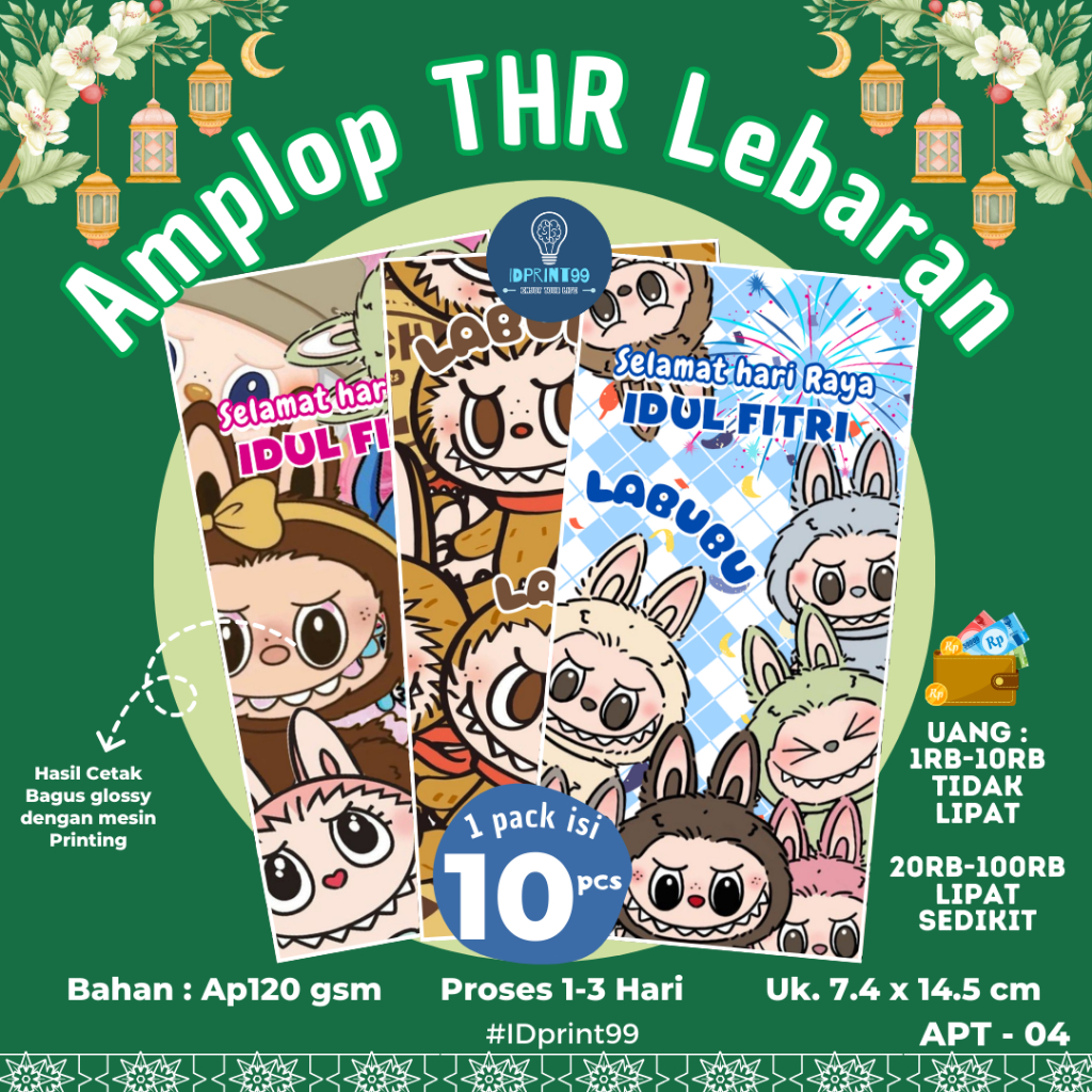 

[10 pc] AMPLOP THR IDUL FITRI EDISI LABUBU | AMPLOP THR LEBARAN 7.4 X 14.5 MURAH | RAMADHAN