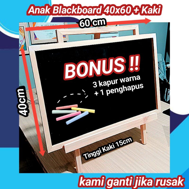 

Papan Tulis Anak Blackboard 40x60cm + Stand (Gratis 3 kapur warna & Penghapus)/Papan Tulis Hitam igs7