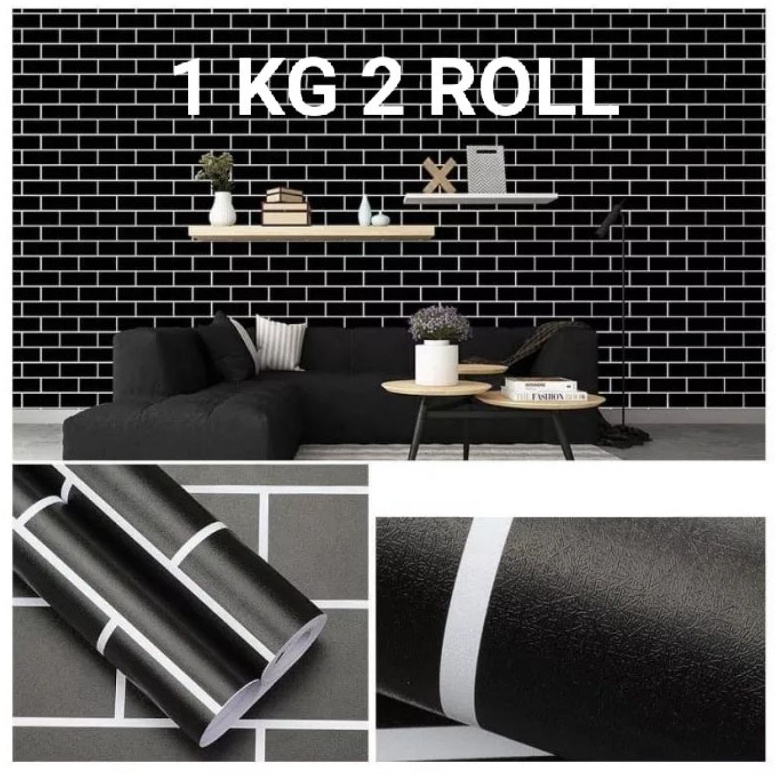 Promotion Wallpaper Dinding Bata Hitam dan motif laris Ukuran 1 meter x 45 cm Wall Sticker Welpeper