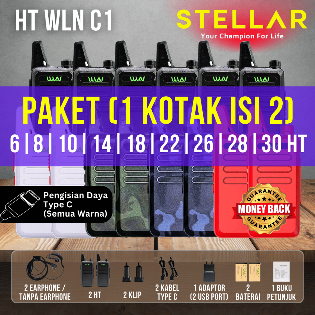 Paket 1 Kotak 2 HT WLN Walkie Talkie Full Set UHF KD C1 Garansi | Two Way Radio Handy Talky HT KDC1