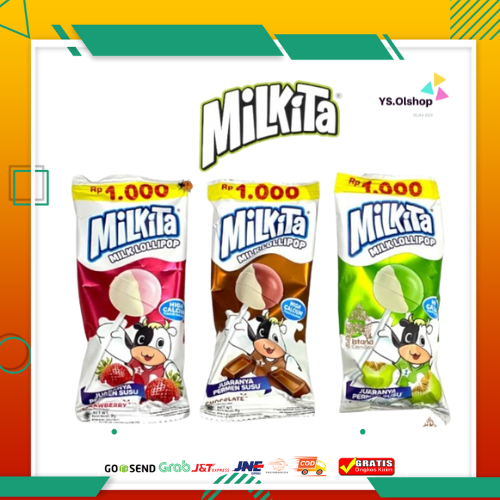 

1 Renceng Permen Lolipop Milkita Rasa Coklat, Strawberry, Melon 9 Gr x 10 Pcs - Candy, Food, permen