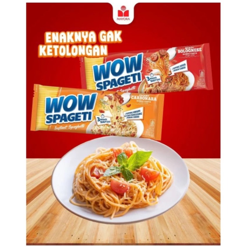 

WOW Spageti Instant Spaghetti Creamy Carbonara Meaty Bolognese Mie Pasta Instan Mayora 84Gram ( Malshop)