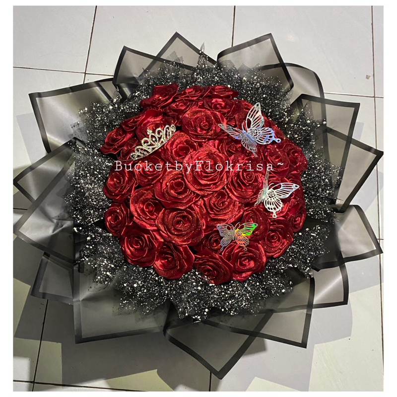 

Bucket Bunga Pita Satin Glitter Viral by Flokrisa Big Size