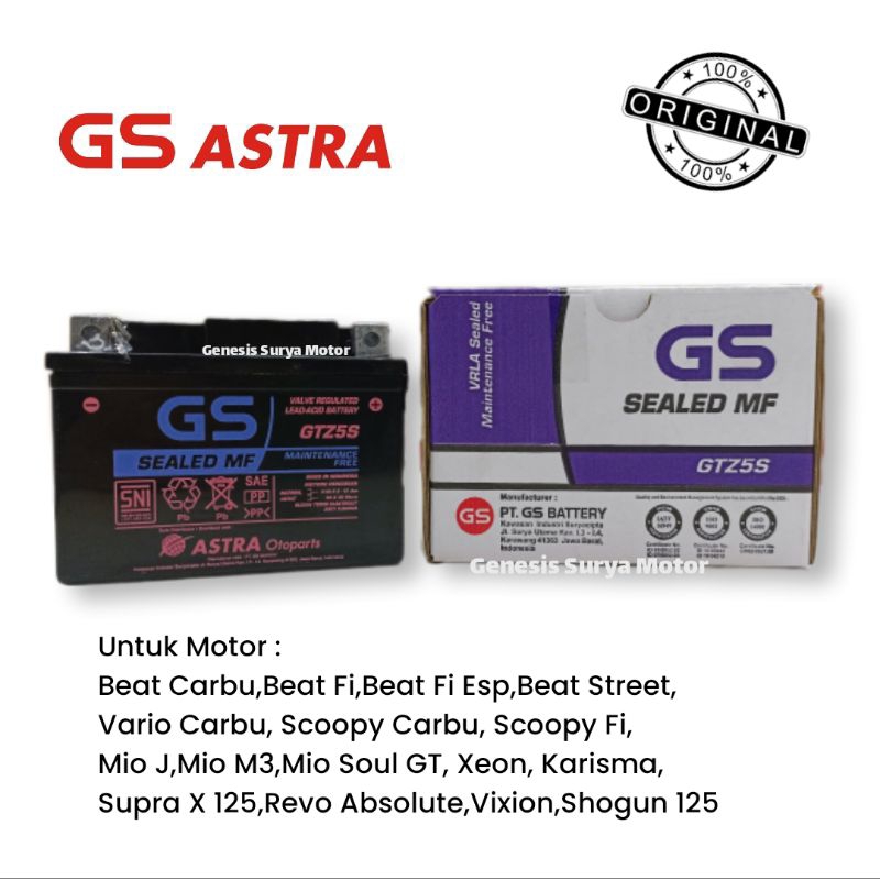 Aki Motor GS Astra GTZ5S Aki Kering Vario,Beat,Supra X 125,Mio M3