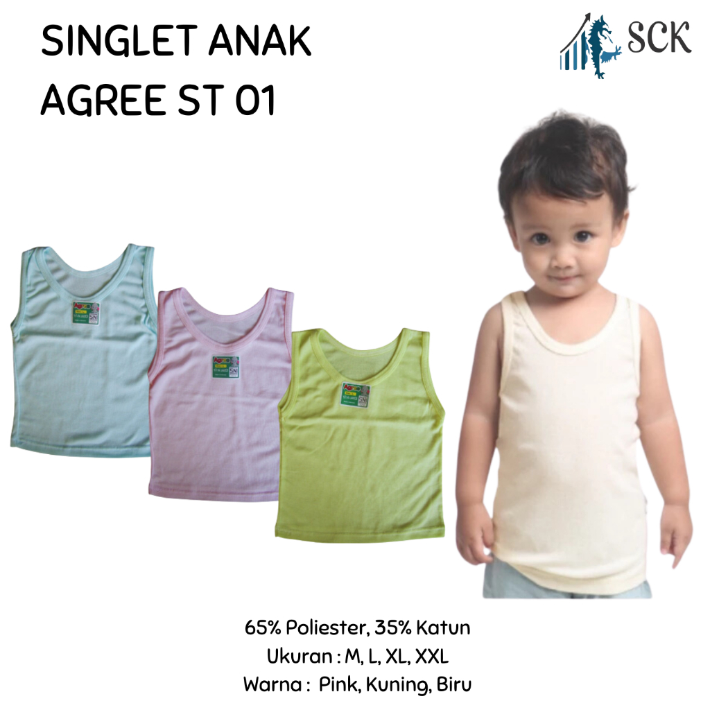 [ISI 3] Singlet Anak AGREE Warna ukuran S-XXL Kode ST 01 - Kaos Dalam Anak Laki Perempuan Katun Adem