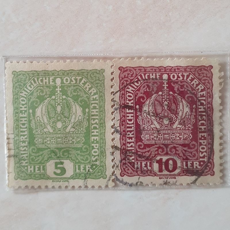 

Perangko Austria Slovenia Crown, Emperor Franz Joseph, and Coat of arms (Emperor's crown) Tahun 1916 set 2pcs