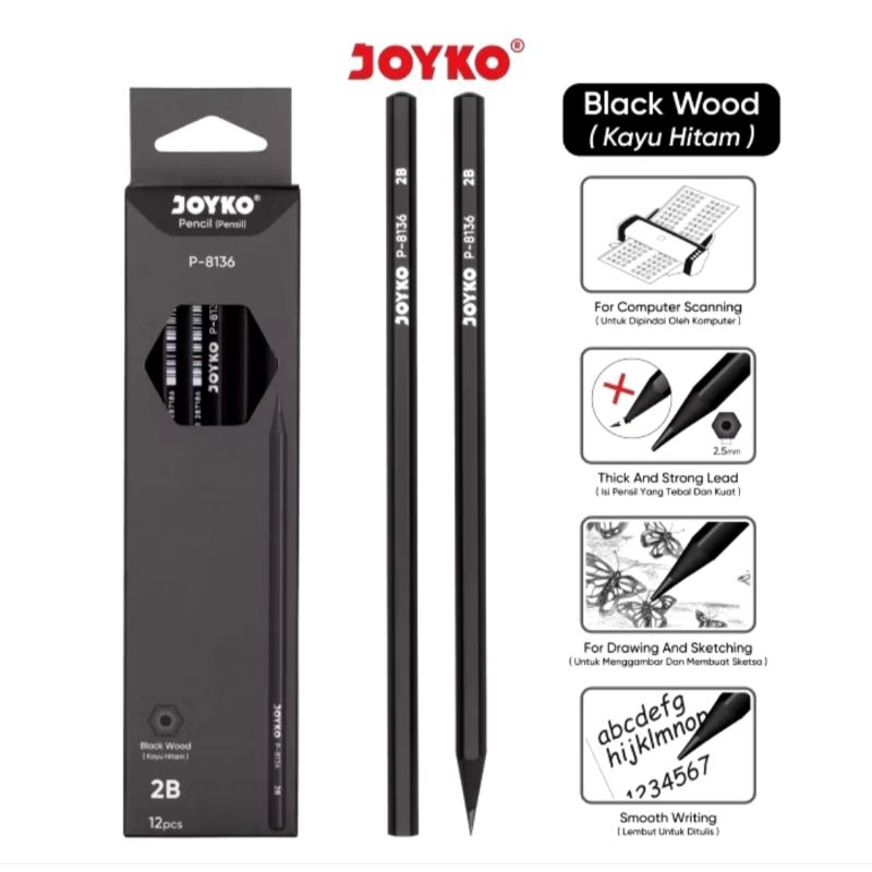 

Pensil Joyko Kayu Hitam Elegan P-8136 || Pensil 2B Murah !!! Harga Per 2 pcs/biji