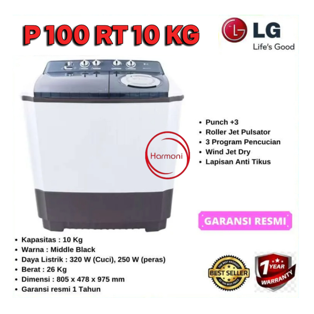 MESIN CUCI LG 10 KG 2 TABUNG P1000 RT MESIN CUCI 2 TABUNG LG 10 KG P 1000 RT