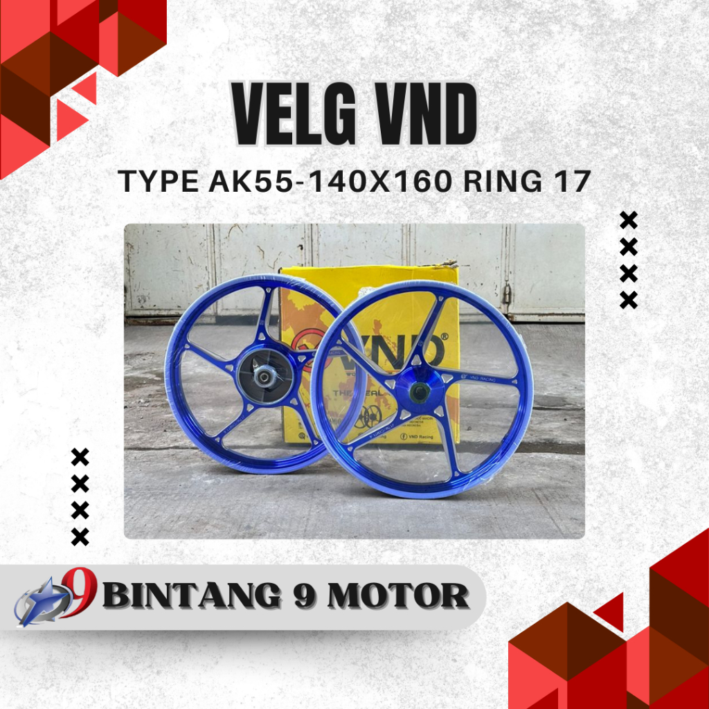 VELG VND TYPE AK55 140x160 RING 17 BIRU UNGU PINK JUPITER Z-BINTANG SEMBILAN MOTOR