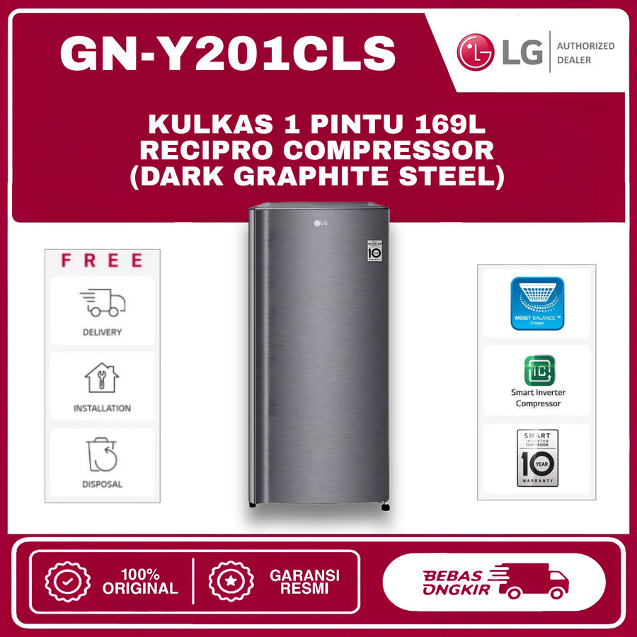 LG GNY201CLS Kulkas 1 Pintu 169 Liter Recipro Compressor 60 Watt