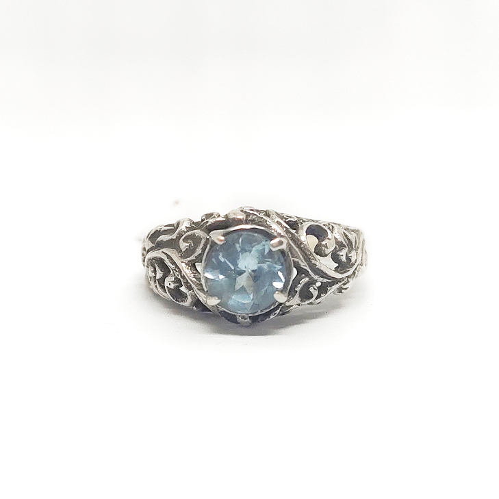 Cincin Ring Motif Ukir Daun Midi Batu Natural Kecubung Amethyst, Blue Topaz, Onyx Perak Silver Bali 