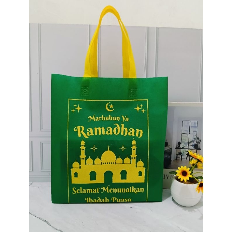 

[LUSINAN 12 PCS] Tas RAMADHAN- sablon 1 sisi - Edisi Marhaban Ya Ramadhan/tas spunbond