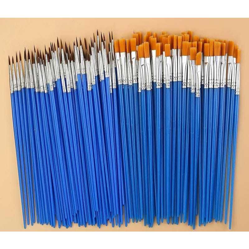 

(50 Pcs) Kuas Lukis Cat Air Akrilik Bulu Nilon Ujung Flat Tip Datar Lancip Paint Brush Melukis Anak