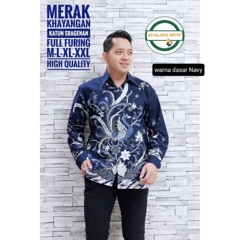MURAI NAVY KOMBINASI ABU Hem Kemeja Baju Batik Pria Karto Dewo Lengan Pendek Slim fit batik Laki Lak