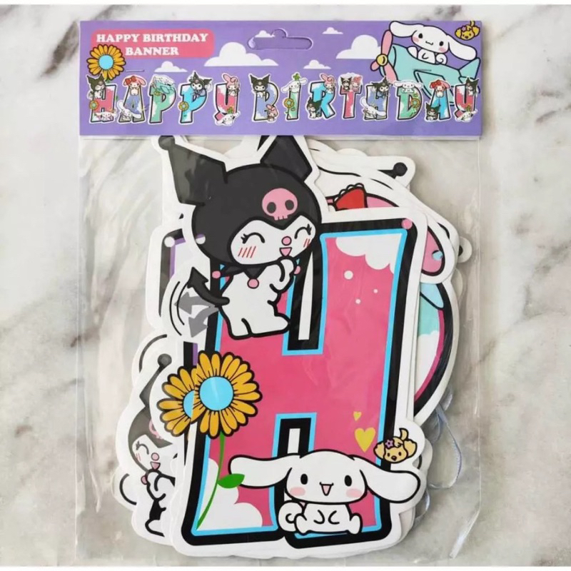 Bunting flag tulisan happy birthday karakter kartun sanrio kuromi my melody cinnamoroll cinamorol ba