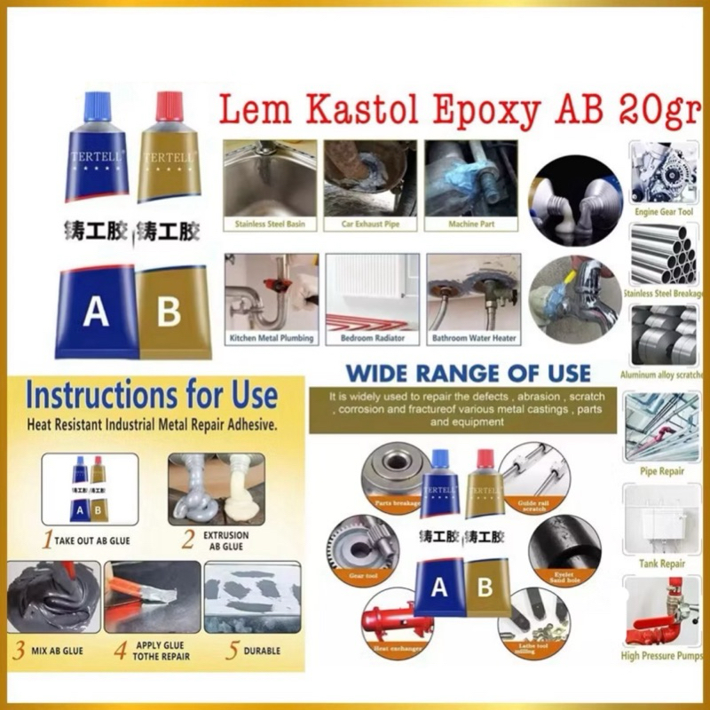 Lem Kastol Epoxy AB 20g Lem Kuat Penambal Besi Radiator Steel Metal Anti Bocor